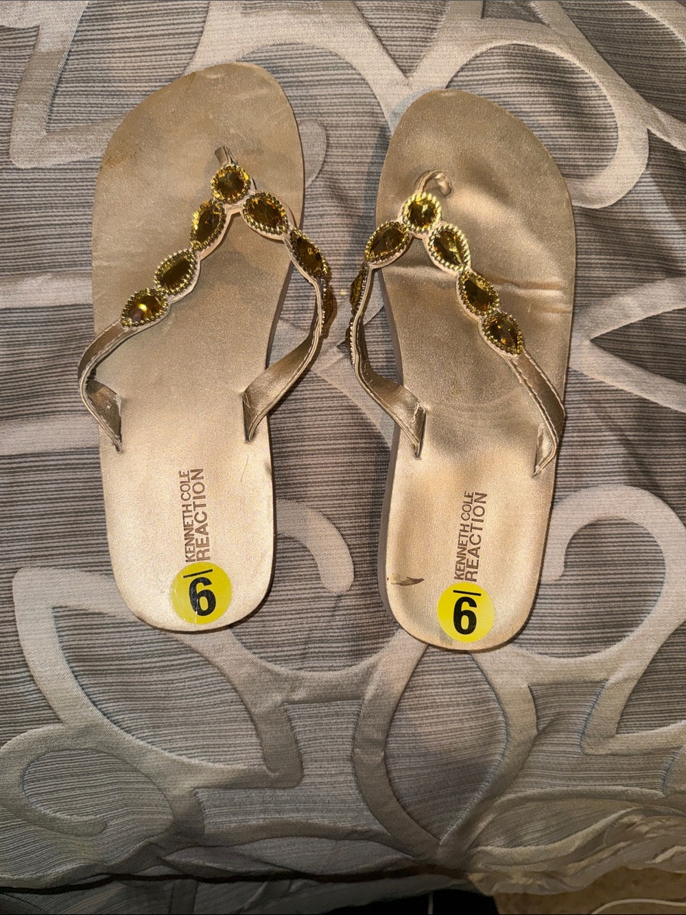 Kenneth Cole Reaction Metallic Gold Jeweled Thong Sandals